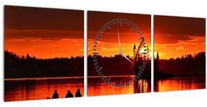 Obraz - Rybáři na jezeře (s hodinami) (90x30 cm)