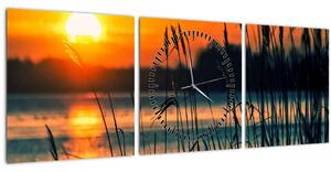 Obraz - Západ slunce nad jezerem (s hodinami) (90x30 cm)