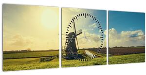 Obraz - Větrný mlýn (s hodinami) (90x30 cm)