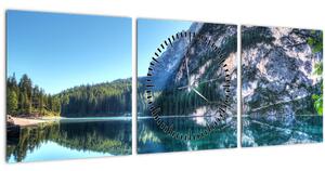 Obraz vysokohorského jezera (s hodinami) (90x30 cm)