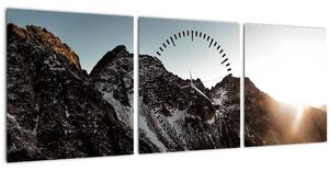 Obraz skalnatého pohoří (s hodinami) (90x30 cm)