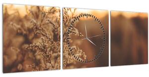 Obraz kvetoucí trávy (s hodinami) (90x30 cm)