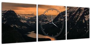 Obraz jezera mezi horami (s hodinami) (90x30 cm)