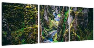 Obraz - Řeka ve skalnatém údolí (s hodinami) (90x30 cm)