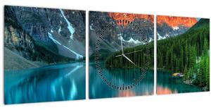 Obraz tyrkysového jezera (s hodinami) (90x30 cm)