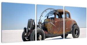 Obraz auta v poušti (s hodinami) (90x30 cm)