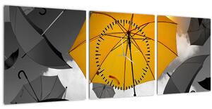 Obraz žlutého deštníku (s hodinami) (90x30 cm)