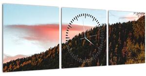 Obraz červánků nad kopcem (s hodinami) (90x30 cm)