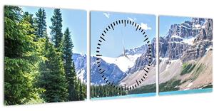 Obraz Alpského jezera (s hodinami) (90x30 cm)