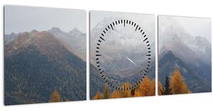 Obraz - Výhled na hřebeny hor (s hodinami) (90x30 cm)