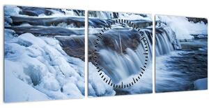 Obraz řeky v zimě (s hodinami) (90x30 cm)