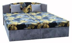 IZABELA NEW čalouněná postel 180 cm, šedá/žluté květy
