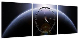 Obraz vesmírného tělesa (s hodinami) (90x30 cm)
