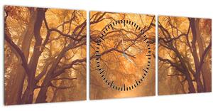 Obraz cesty v podzimní krajině (s hodinami) (90x30 cm)
