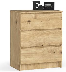 Ak furniture Komoda Kuba 60 cm - 3 šuplíky dub artisan