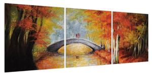 Podzimní obraz mostu přes říčku (120x40 cm)