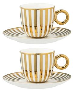 2ks bílo-zlatý pruhovaný šálek s podšálkem v krabičce - 15*9*8cm / 230 ml - J-Line by Jolipa