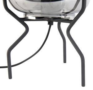 Designová stolní lampa černá s kouřovým sklem - Bliss