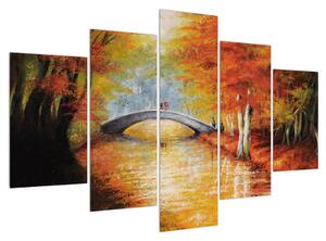 Podzimní obraz mostu přes říčku (150x105 cm)