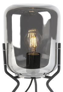 Designová stolní lampa černá s kouřovým sklem - Bliss