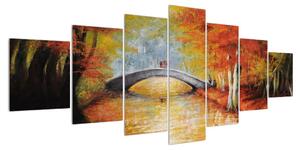 Podzimní obraz mostu přes říčku (210x100 cm)