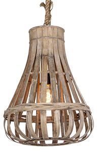 Venkovská závěsná lampa dřevo s lanem 42cm - Excalibur