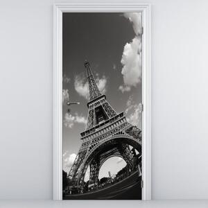 Fototapeta na dveře - Černobílá Eiffelova věž (95x205cm)