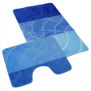 Kvalitex Koupelnová a WC předložka vlny modré SADA 60 x 100 cm + 60 x 50 cm