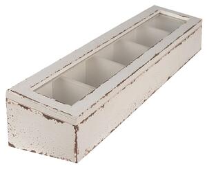 Bílý dřevěný box s pěti přihrádkami a skleněným víkem – 60x13x10 cm