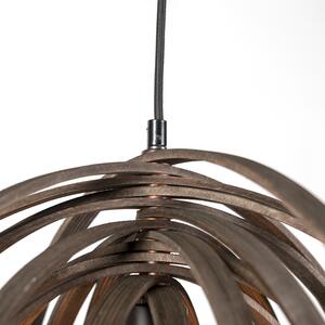 Designová kulatá závěsná lampa hnědé dřevo - aranžmá