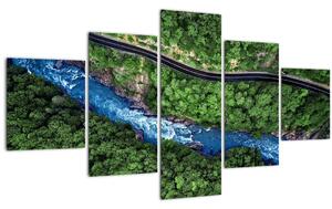 Obraz - Řeka mezi horami, Kavkaz, Rusko (125x70 cm)