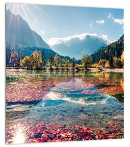 Obraz - Jezero Jasna, Gozd Martuljek, Julské Alpy, Slovinsko (30x30 cm)