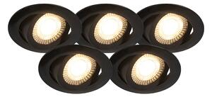 Sada 5 ks moderních zapuštěných bodových svítidel černá včetně LED 3-stupňově stmívatelné - Mio