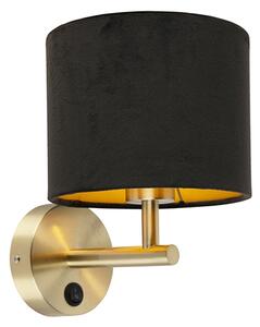 Klasická nástěnná lampa zlatá s černým velurovým odstínem - Combi