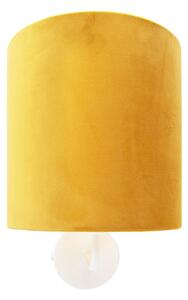 Vintage nástěnná lampa bílá se žlutým sametovým odstínem - Matt