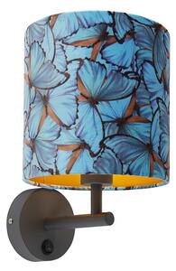 Vintage nástěnná lampa tmavě šedá se sametovým motýlovým odstínem - Combi
