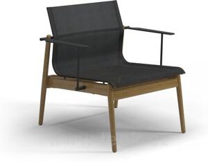 Gloster Teakové nízké křeslo Sway, Gloster, 79,5x73x78 cm, leštěný teakový rám, područky nerezová ocel tmavě šedá (meteor), výplet Batyline tmavě šedý (granite)