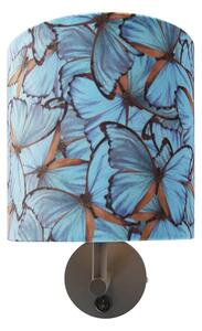 Vintage nástěnná lampa tmavě šedá se sametovým motýlovým odstínem - Combi