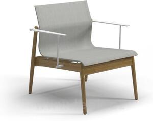 Gloster Teakové nízké křeslo Sway, Gloster, 79,5x73x78 cm, leštěný teakový rám, područky nerezová ocel tmavě šedá (meteor), výplet Batyline tmavě šedý (granite)