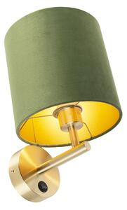 Elegantní nástěnná lampa zlatá se zeleným sametovým odstínem - Matt