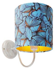 Klasická nástěnná lampa bílá s odstínem sametového motýla - Matt