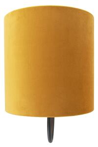 Klasická nástěnná lampa černá se žlutým velurovým odstínem - Matt