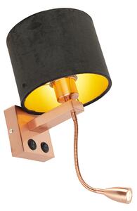 Moderní nástěnná lampa měděná s odstínem sametově černá - Brescia