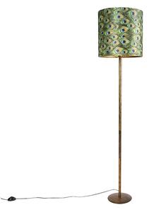 Vintage stojací lampa zlatá s pávím odstínem 40 cm - Simplo