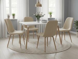 Jídelní set 1 + 4, bílý jídelní stůl ADRIA 120x80 cm + krémová sametová židle LAVA
