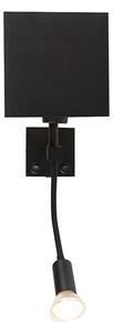 Moderní nástěnná lampa černá s USB a čtvercovým černým odstínem - Zeno