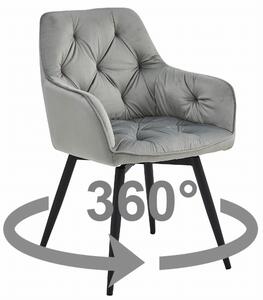 TRENDIE Otočná sametová jídelní židle LYON 360 světle šedá