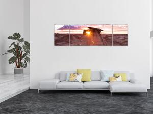 Obraz - západ slunce na poušti (170x50 cm)