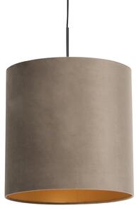 Závěsná lampa s velurovým odstínem taupe se zlatem 40 cm - Combi