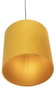 Závěsná lampa s velurovým odstínem žlutá se zlatem 40 cm - Combi
